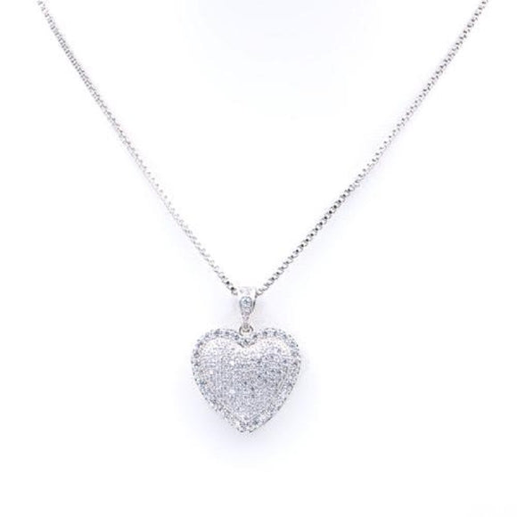 SILVER HEART NECKLACE CLEAR CZ CUBIC ZIRCONIA STONES ( 2171 SV )
