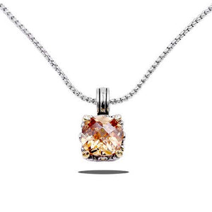 TOPAZ Cushion Cut Four Prong Pendant Rhodium Plated Necklace ( 3032 TP )