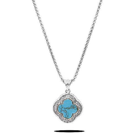 SILVER TURQUOISE NECKLACE CLEAR CZ CUBIC ZIRCONIA STONES ( 4804 TQ )
