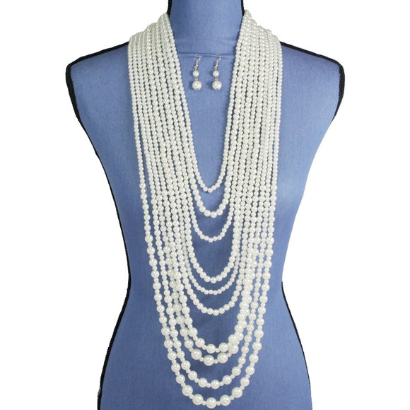 Multi Layered Cream Pearl Necklace Set ( 070 CR )