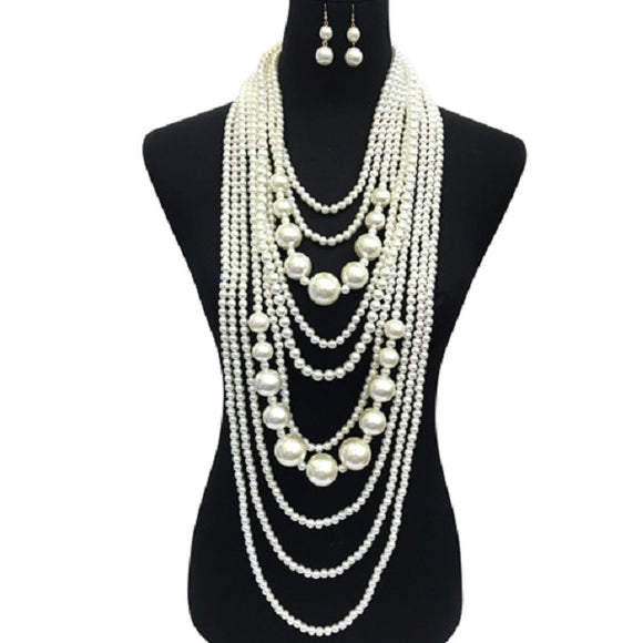 Small and Chunky Cream Pearl Layered Necklace Set ( 086 CR )