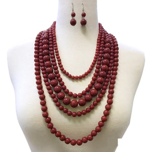 Multi Layered Red Howlite Beaded Necklace Set ( 115 CO )