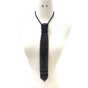 BLACK Pearl Tie Necklace with Matching Stud Earrings ( 131 BK ) - Ohmyjewelry.com