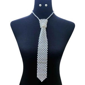 CREAM Pearl Tie Necklace with Matching Stud Earrings ( 131 CR )