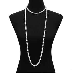 60" SILVER WHITE GLASS PEARL NECKLACE ( 6008 WH )