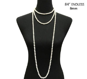 84" 8mm Cream Glass Pearl Beaded ( 8408 ) - Ohmyjewelry.com