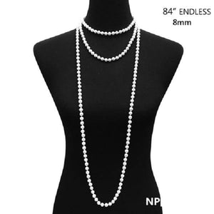 84" 8mm White Glass Pearl Beaded ( 8408 ) - Ohmyjewelry.com