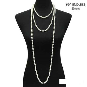 96" CREAM GLASS PEARL HAND KNOT NECKLACE ( 9608 CR )