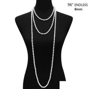 96" WHITE GLASS PEARL HAND KNOT NECKLACE ( 9608 ) - Ohmyjewelry.com