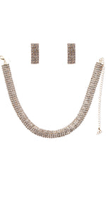 GOLD NECKLACE SET CLEAR STONES ( 22124 CLGD )