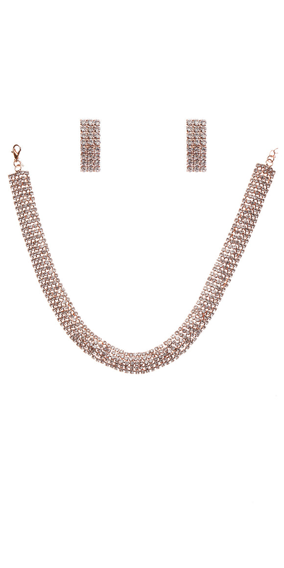 ROSE GOLD NECKLACE SET CLEAR STONES ( 22124 CLRGD )