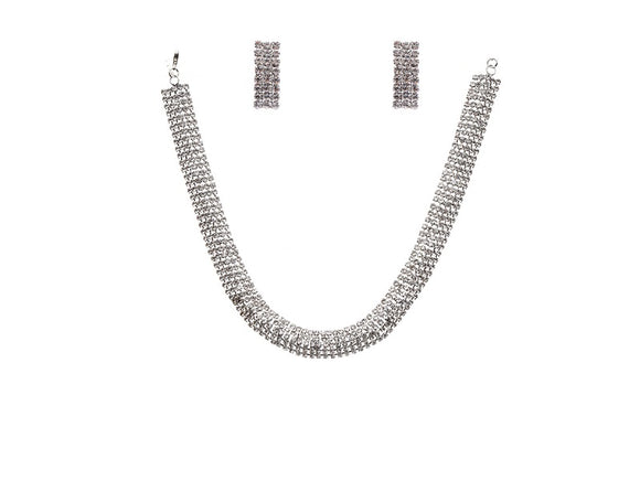SILVER NECKLACE SET CLEAR STONES ( 22124 CLSV )