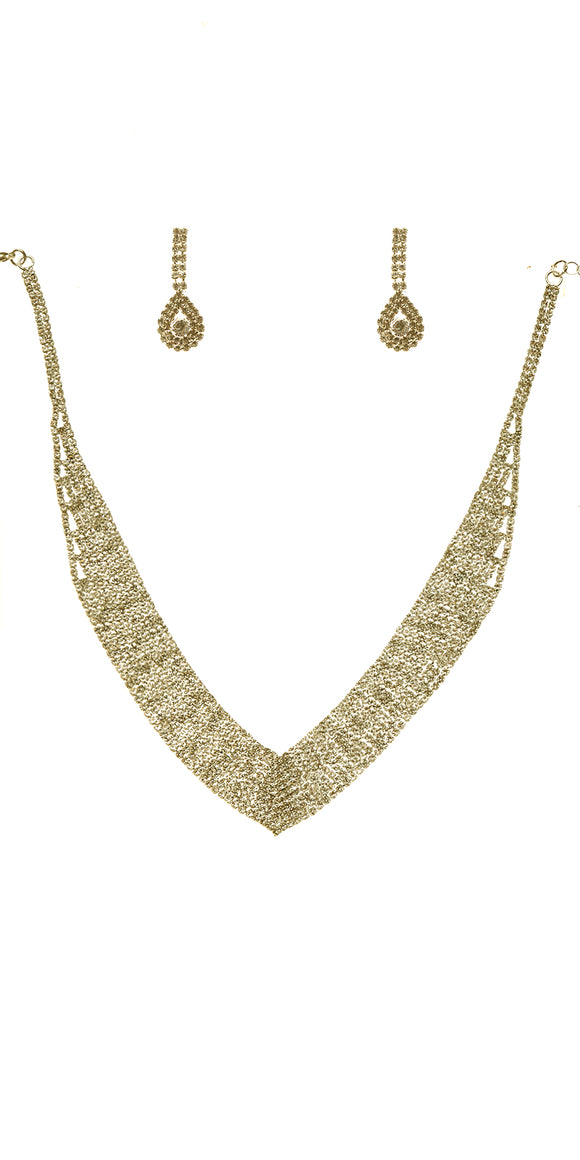GOLD NECKLACE SET CLEAR STONES ( 22125 CLGD )