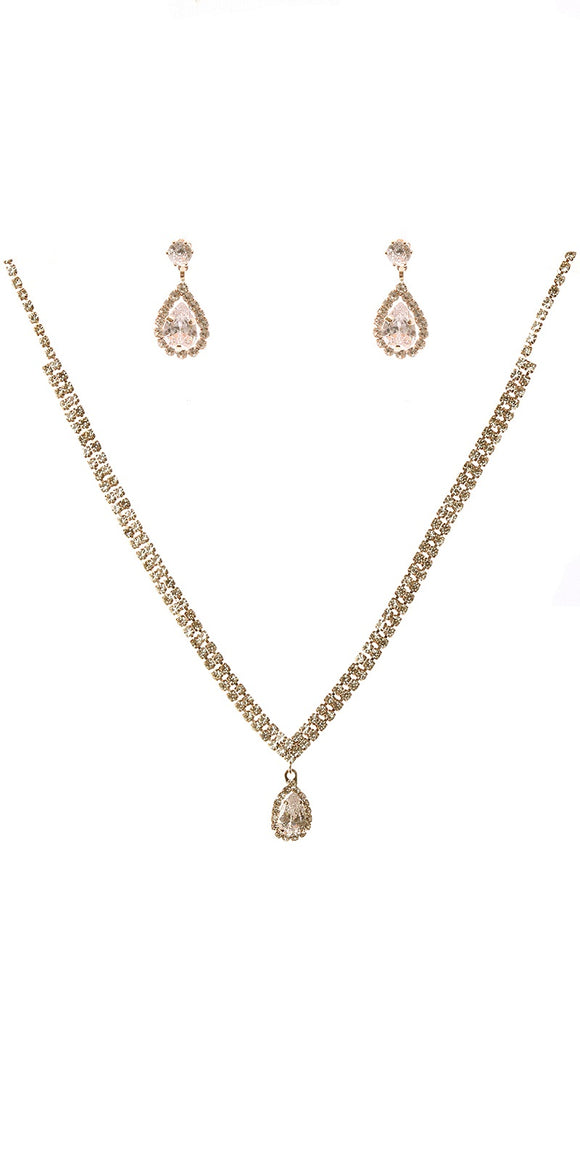 GOLD NECKLACE SET CLEAR CZ CUBIC ZIRCONIA STONES ( 22126 CLGD )