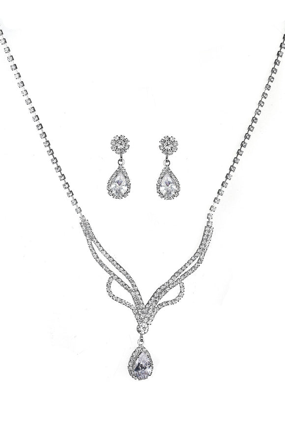 SILVER NECKLACE SET CLEAR CZ CUBIC ZIRCONIA STONES(20349CZCLSVL)