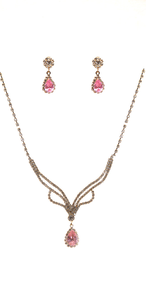 GOLD NECKLACE SET CLEAR PINK CZ CUBIC ZIRCONIA STONES(20349PK)