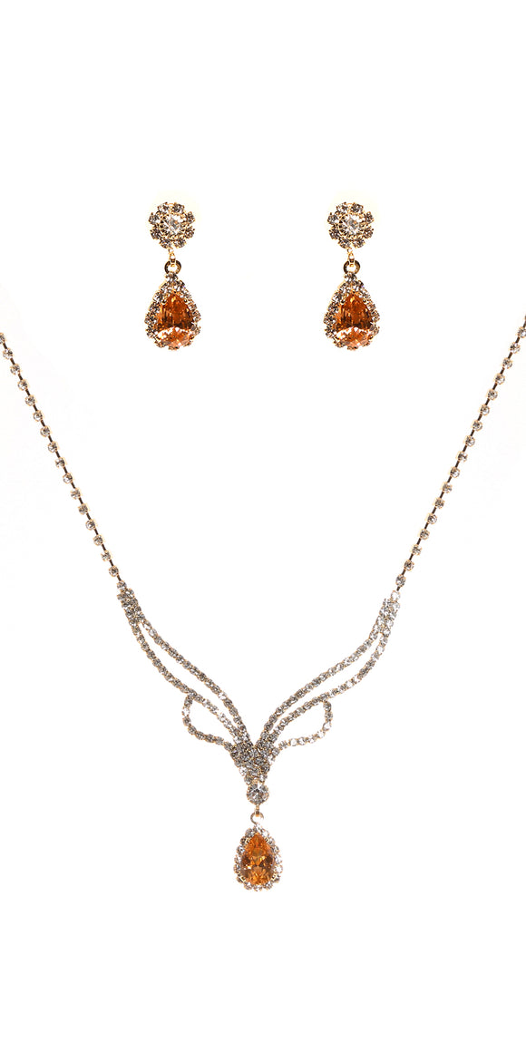 GOLD NECKLACE SET CLEAR AMBER CZ CUBIC ZIRCONIA STONES(20349CH)
