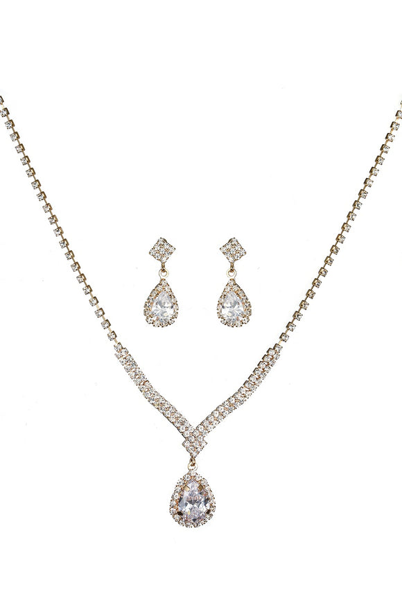 GOLD NECKLACE SET CLEAR CZ CUBIC ZIRCONIA STONES(20629GCL)