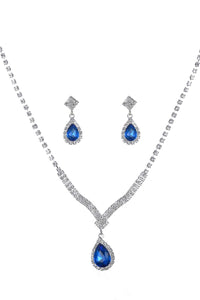 SILVER NECKLACE SET CLEAR BLUE CZ CUBIC ZIRCONIA STONES