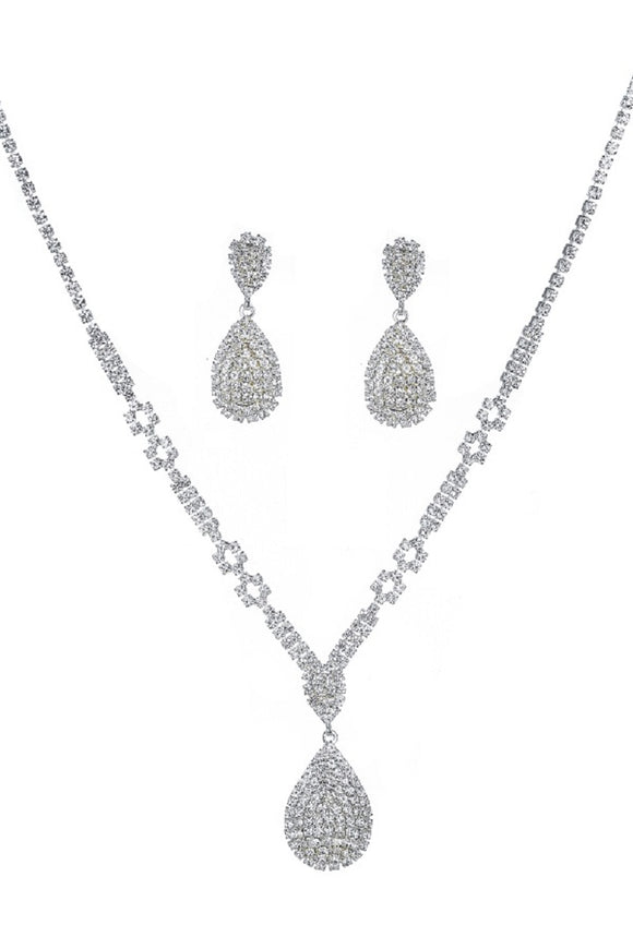 SILVER NECKLACE SET CLEAR RHINESTONES(20638SCL)