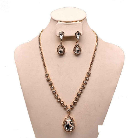GOLD NECKLACE SET CLEAR STONES ( 11870 G )