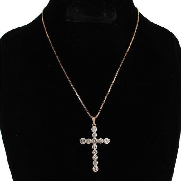 Gold Cubic Zirconia Cross Charm Necklace ( 0018 2C ) - Ohmyjewelry.com