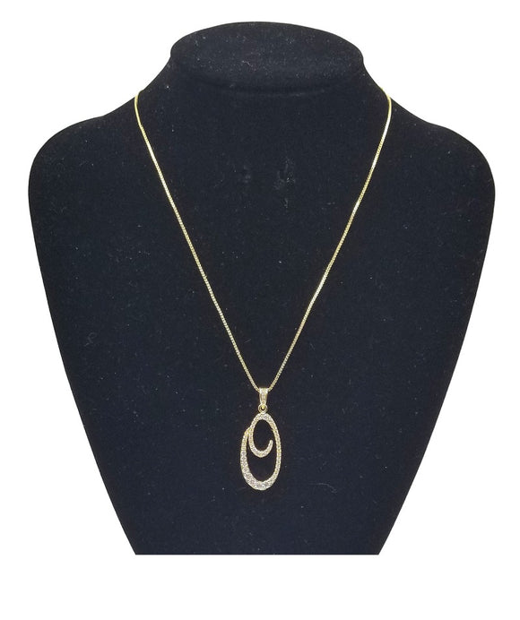 GOLD NECKLACE WITH CURSIVE O PENDANT WITH CLEAR CUBIC ZIRCONIA ( 0025 O)