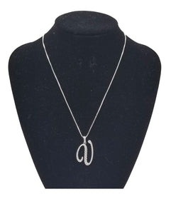 SILVER NECKLACE WITH CURSIVE V PENDANT WITH CLEAR CUBIC ZIRCONIA ( 0025 3C V )