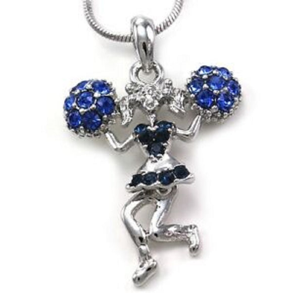 SILVER NECKLACE WITH CHEERLEADER BLUE STONES ( 1863 )