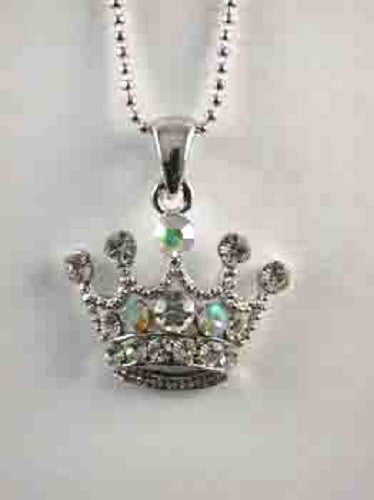 Clear and AB Rhinestone Crown Charm Necklace(N 36041-AB)