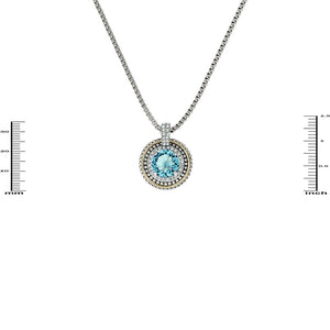 16" Silver Rhodium Plated Necklace With Two Toned Pendant With Aqua CZ And Clear Rhinestones ( 2994 AQ )
