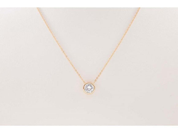 Gold Dipped and Round CZ Single Cubic Zirconia Charm Necklace ( 3006 GCR ) - Ohmyjewelry.com