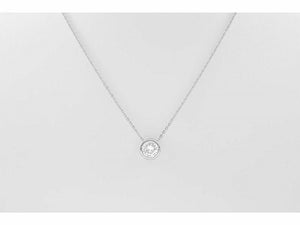 White Gold Dipped and Round CZ Single Cubic Zirconia Charm Necklace ( 3006 ) - Ohmyjewelry.com
