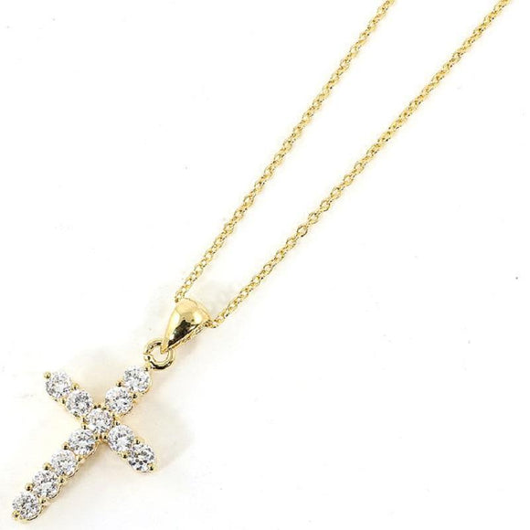 Gold Dipped Cubic Zirconia Cross Charm Necklace ( 3030 ) - Ohmyjewelry.com