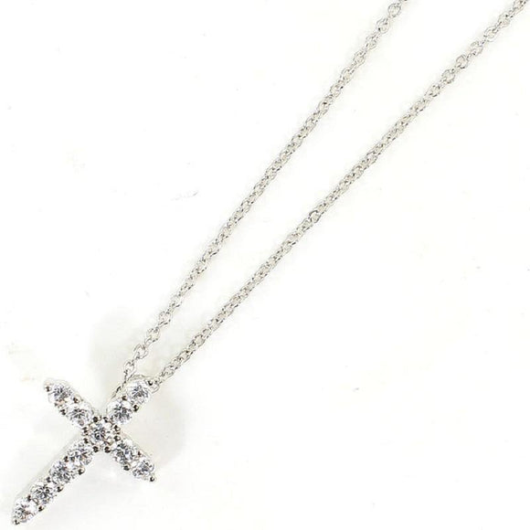 White Gold Dipped Cubic Zirconia Cross Charm Necklace ( 3030 RCR ) - Ohmyjewelry.com