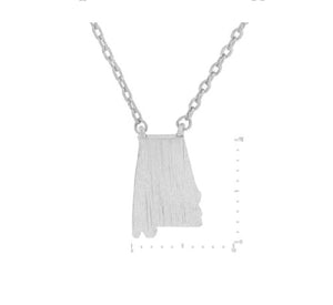 Brushed White Gold Dipped Miniature Alabama State Jewelry Charm Necklace ( 9486 )