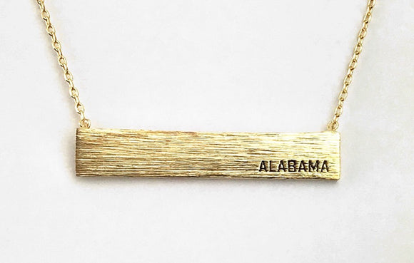 Brushed Gold Dipped Alabama Bar Charm Necklace ( 9784 )