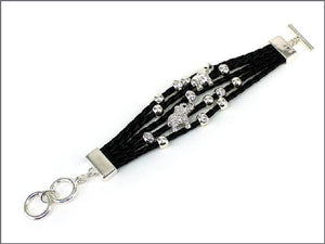 BLACK LEATHER BRACELET WITH ELEPHANT CHARMS ( 04317 )