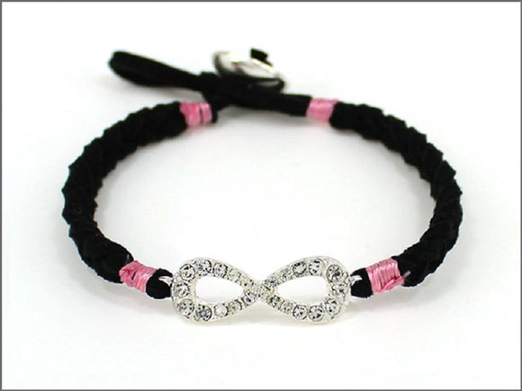 BLACK AND PINK LEATHER BRACELET WITH INFINITY ( 04534 )