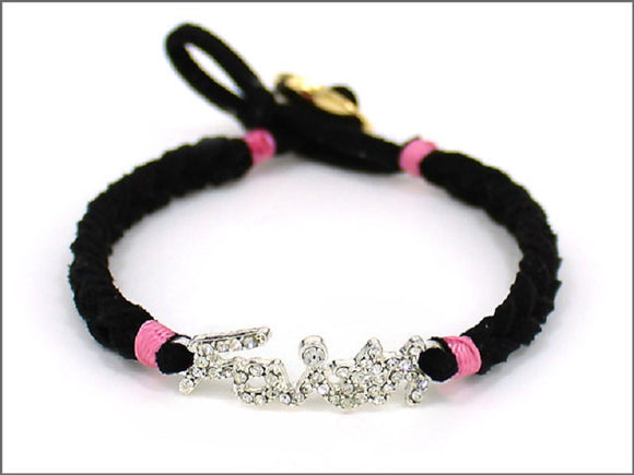 BLACK BRACELET FAITH CLEAR STONES ( 04537 SVBLK )