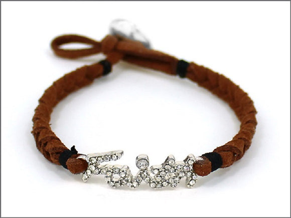 BROWN BRACELET FAITH CLEAR STONES ( 04537 SVBRN )