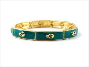 Turquoise Blue Enamel Stretch Bracelet with Gold Skulls ( 03551 )