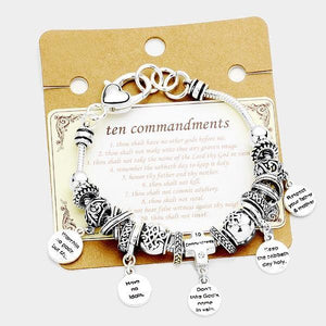 Silver Ten Commandments Theme Charms Bracelet ( 07648 S ) - Ohmyjewelry.com