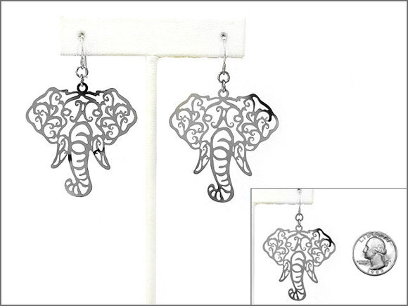 Laser Cut Light Weight Silver Elephant Dangle Earrings ( 1588 )