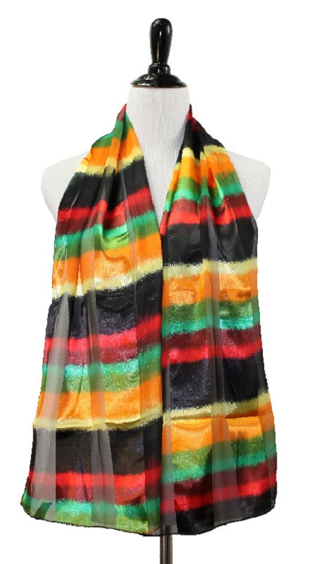 Black, Green, Red, and Yellow Satin Scarf ( 1009 )