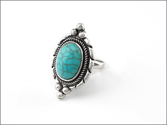 Antique Silver and Oval Turquoise Adjustable Ring