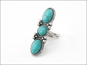 Antique Silver and 3 Turquoise Adjustable Ring