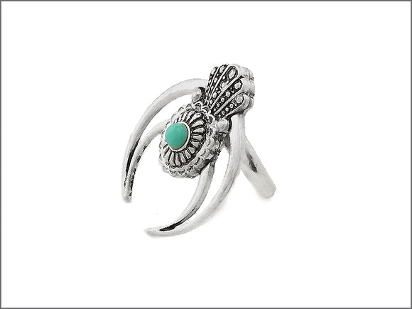 Antique Silver and Turquoise Squash Blossom Stretch Ring