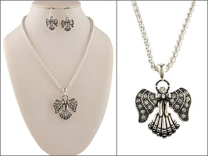 Filigree Angel Necklace with Matching Dangling Earrings ( 04537 )