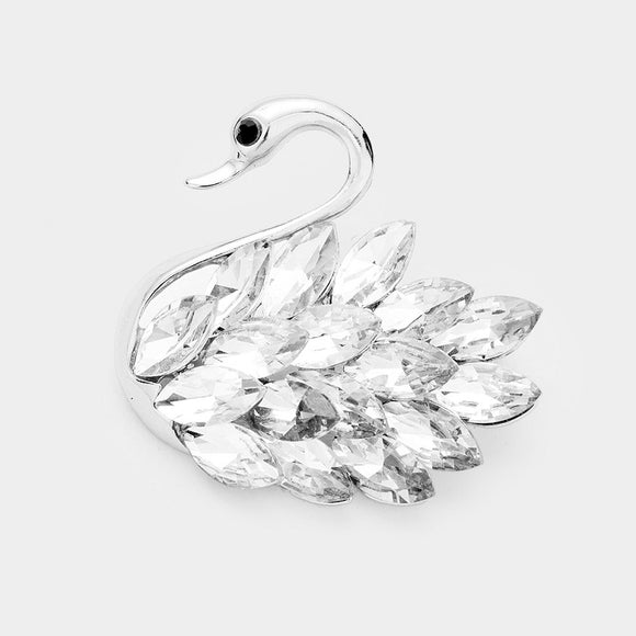 SILVER SWAN BROOCH CLEAR STONES ( 1313 SCL )